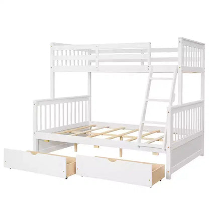 Luxystar Modern Twin Over Full Wooden Bunk Bed with 2 Storage Drawers