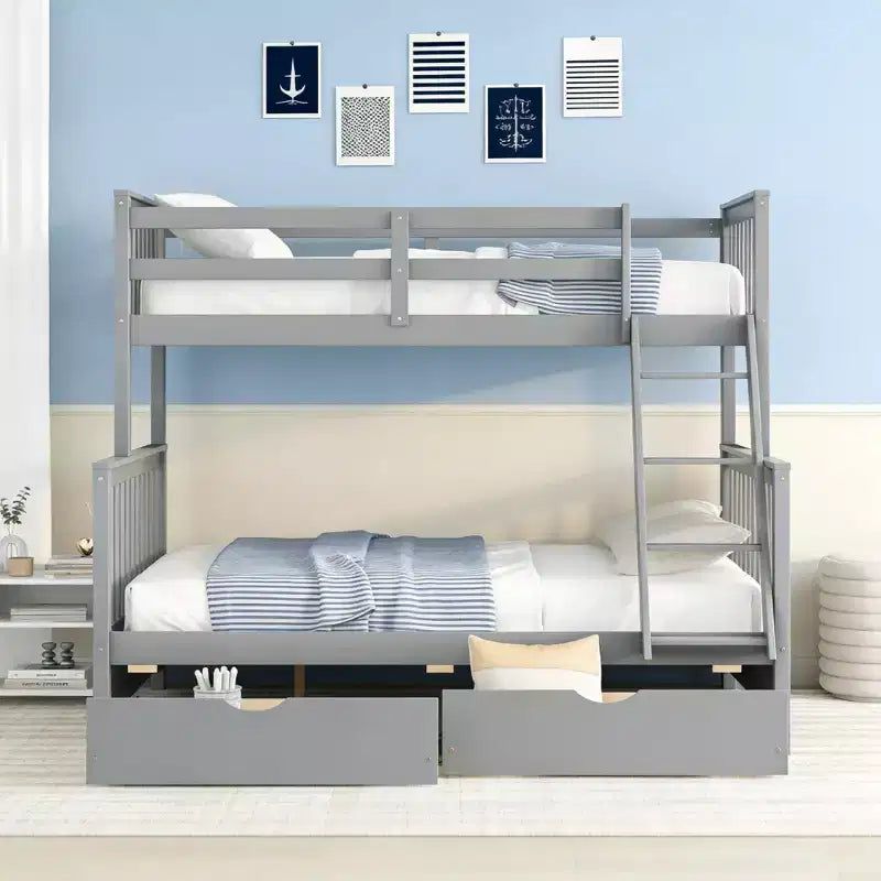 Luxystar Modern Twin Over Full Wooden Bunk Bed with 2 Storage Drawers