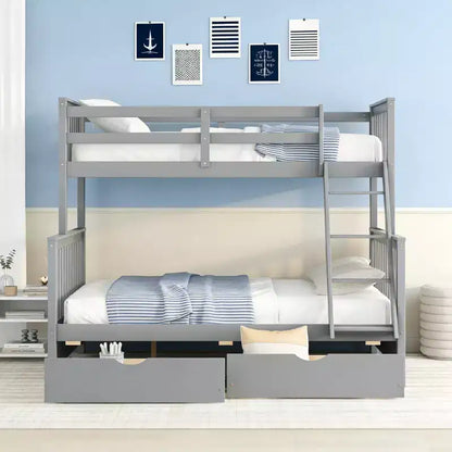 Luxystar Modern Twin Over Full Wooden Bunk Bed with 2 Storage Drawers