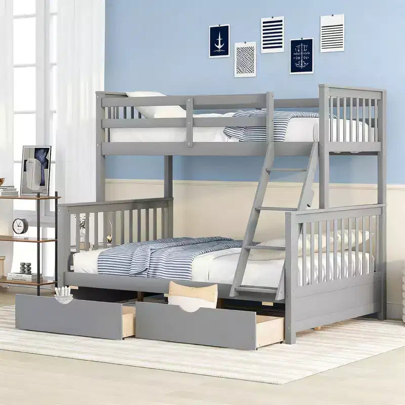 Luxystar Modern Twin Over Full Wooden Bunk Bed with 2 Storage Drawers