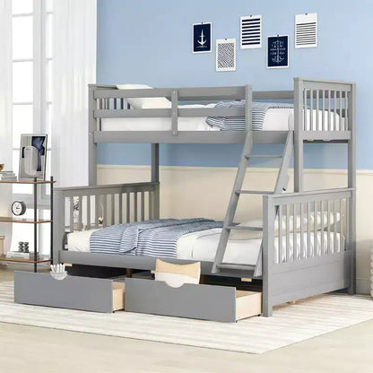 Luxystar Modern Twin Over Full Wooden Bunk Bed with 2 Storage Drawers