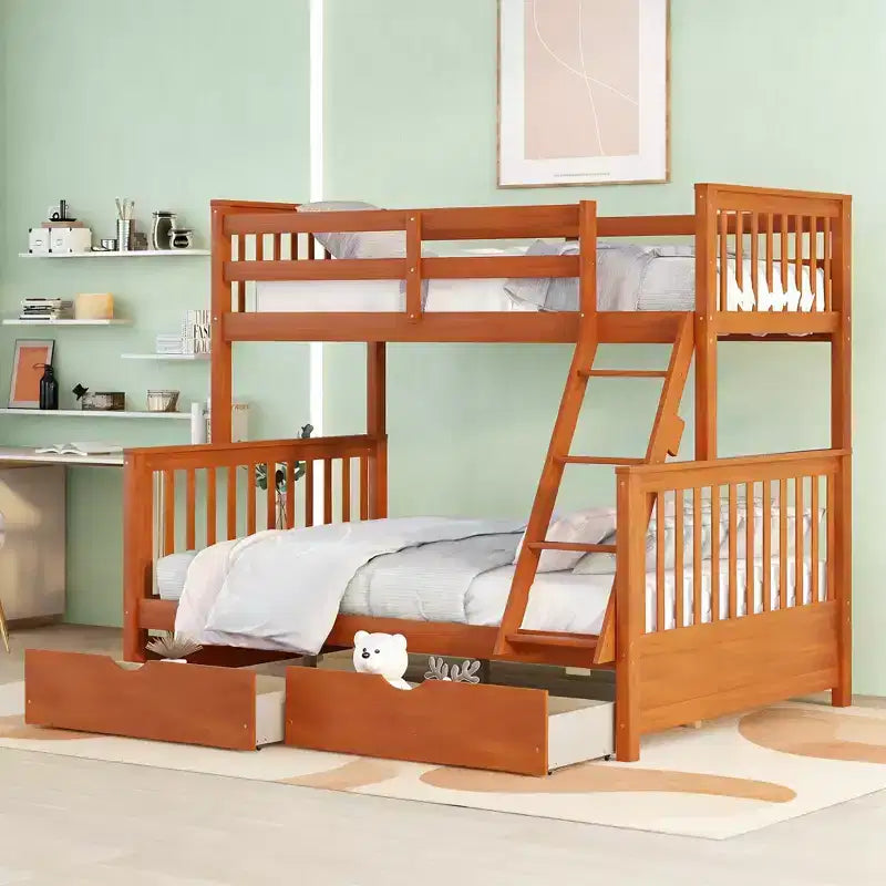 Luxystar Modern Twin Over Full Wooden Bunk Bed with 2 Storage Drawers