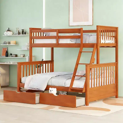 Luxystar Modern Twin Over Full Wooden Bunk Bed with 2 Storage Drawers