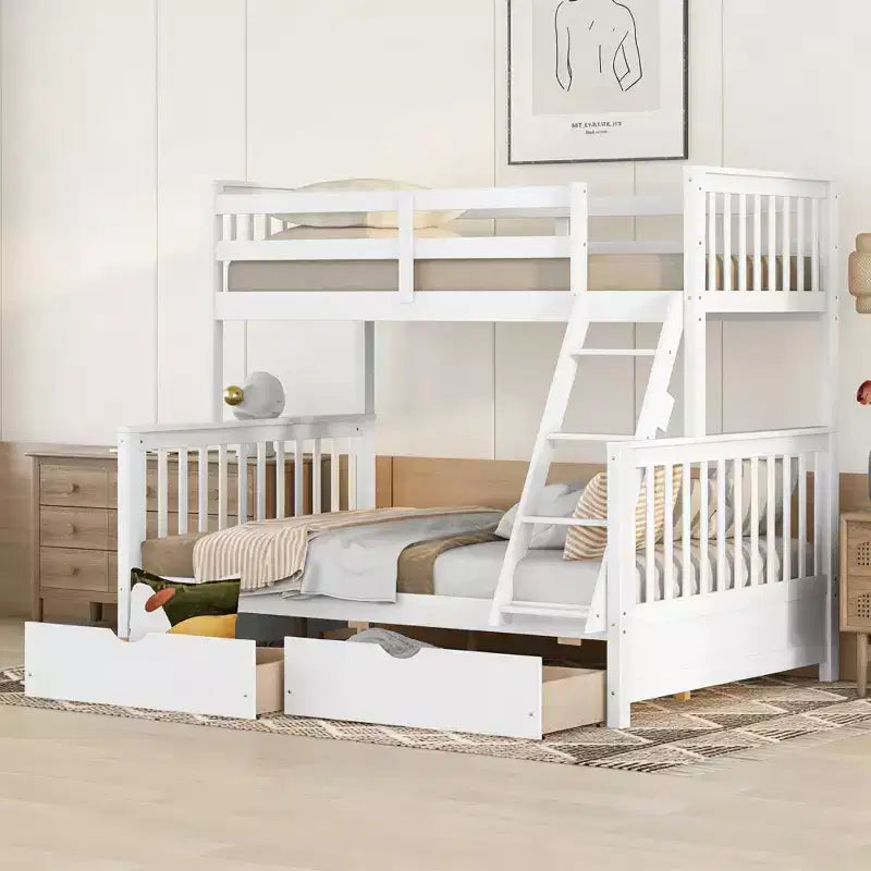 Luxystar Modern Twin Over Full Wooden Bunk Bed with 2 Storage Drawers