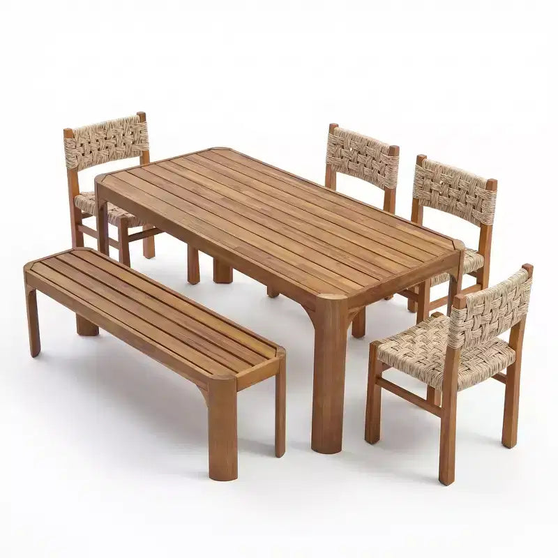 Christopher Knight Home Arman Set da Pranzo da Esterno Moderno a 6 Pezzi in Acacia con Design in Vimini e a Doghe