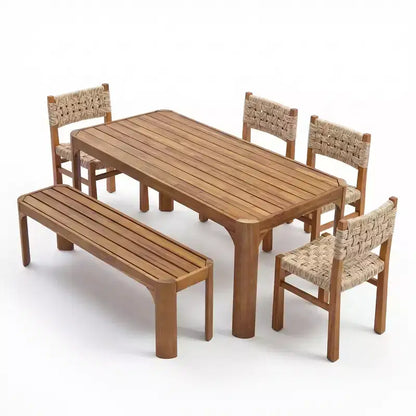 Christopher Knight Home Arman Set da Pranzo da Esterno Moderno a 6 Pezzi in Acacia con Design in Vimini e a Doghe