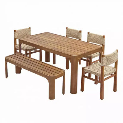 Christopher Knight Home Yasmin, set da pranzo da giardino moderno a 6 pezzi in acacia con design in vimini e a doghe