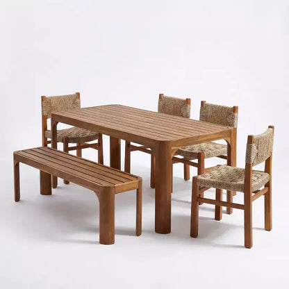 Christopher Knight Home Yasmin, set da pranzo da giardino moderno a 6 pezzi in acacia con design in vimini e a doghe