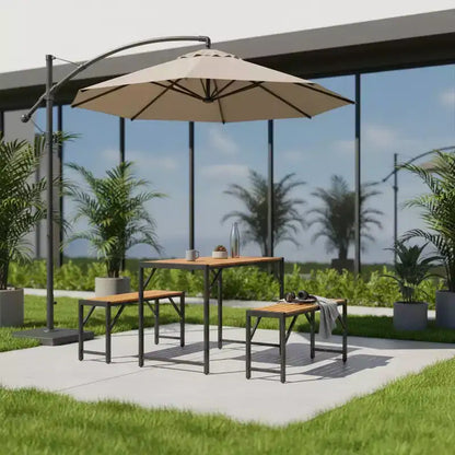 Gymax Set da Pranzo per Esterni da 3 Pezzi per 4 Persone con Tavolo da Picnic in Legno e 2 Panche per Patio e Giardini