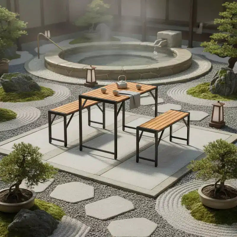 Gymax Set da Pranzo per Esterni da 3 Pezzi per 4 Persone con Tavolo da Picnic in Legno e 2 Panche per Patio e Giardini
