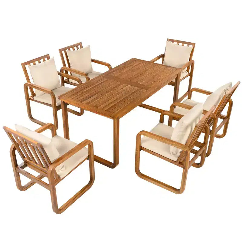 Polibi 7-Piece Acacia Patio Dining Set with Sculpted Loop Armchairs