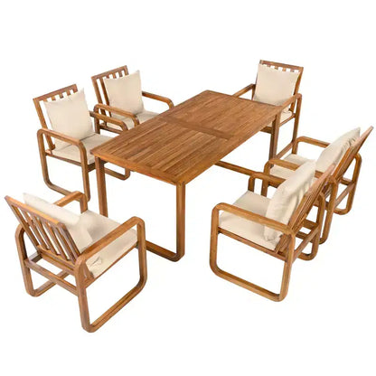Polibi 7-Piece Acacia Patio Dining Set with Sculpted Loop Armchairs