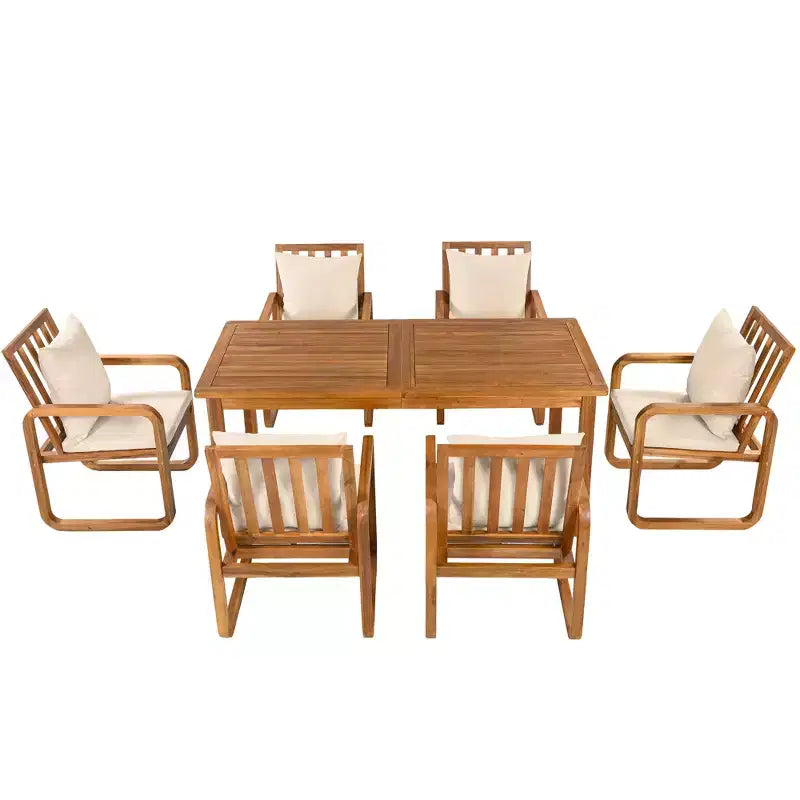 Polibi 7-Piece Acacia Patio Dining Set with Sculpted Loop Armchairs