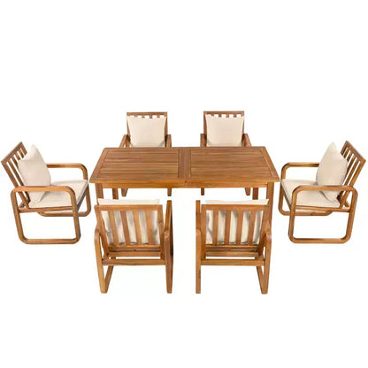 Polibi 7-Piece Acacia Patio Dining Set with Sculpted Loop Armchairs