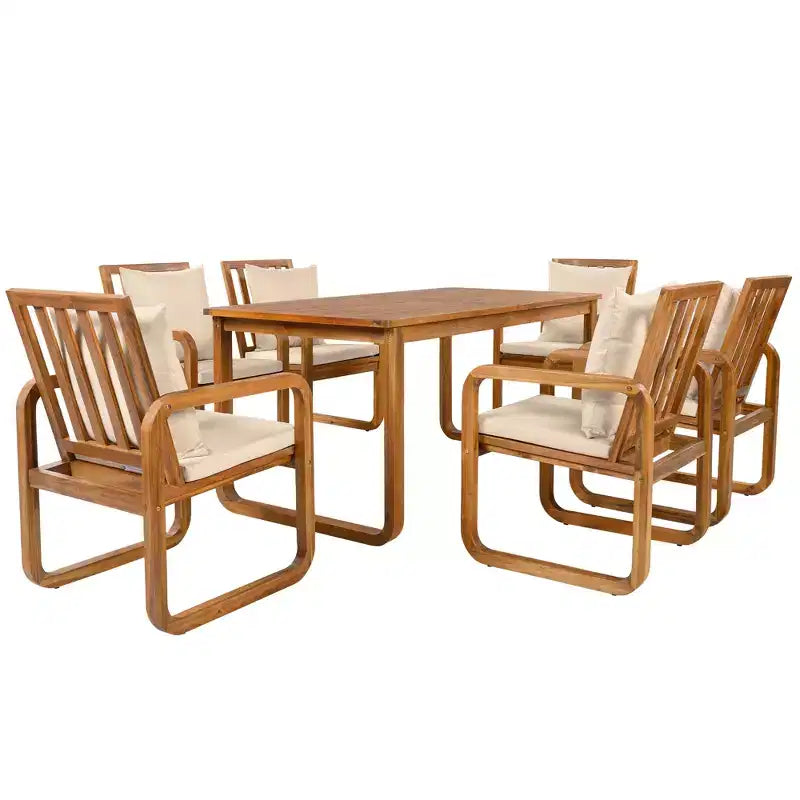 Polibi 7-Piece Acacia Patio Dining Set with Sculpted Loop Armchairs