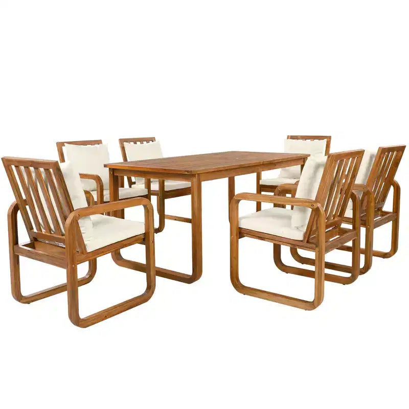 Polibi 7-Piece Acacia Patio Dining Set with Sculpted Loop Armchairs