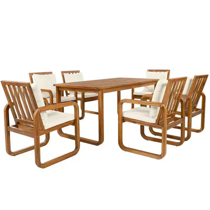 Polibi 7-Piece Acacia Patio Dining Set with Sculpted Loop Armchairs