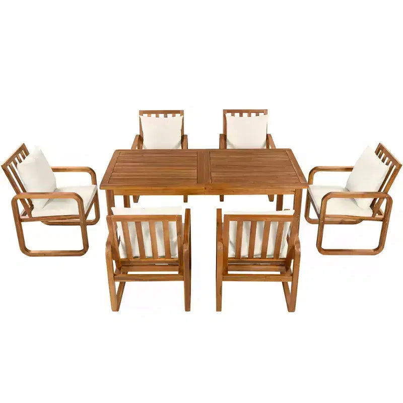 Polibi 7-Piece Acacia Patio Dining Set with Sculpted Loop Armchairs