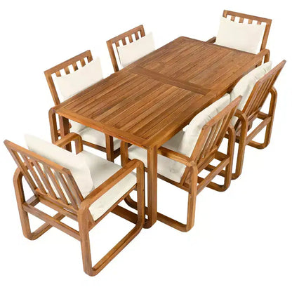 Polibi 7-Piece Acacia Patio Dining Set with Sculpted Loop Armchairs
