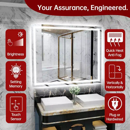 Specchio da bagno anti-appannamento SUMERAIN 48x40, infrangibile, specchio da parete con LED ETL in vetro temperato