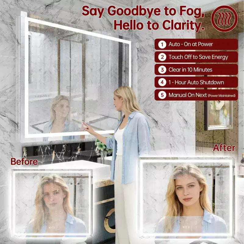 Specchio da bagno anti-appannamento SUMERAIN 48x40, infrangibile, specchio da parete con LED ETL in vetro temperato