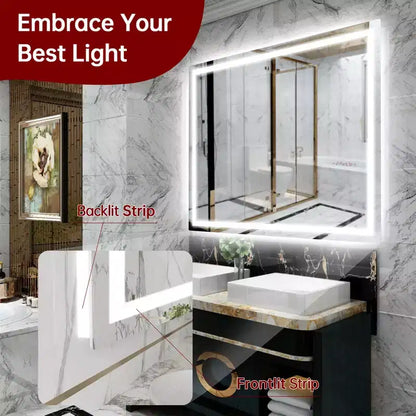 Specchio da bagno anti-appannamento SUMERAIN 48x40, infrangibile, specchio da parete con LED ETL in vetro temperato