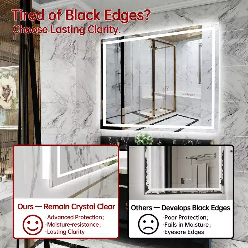 Specchio da bagno anti-appannamento SUMERAIN 48x40, infrangibile, specchio da parete con LED ETL in vetro temperato