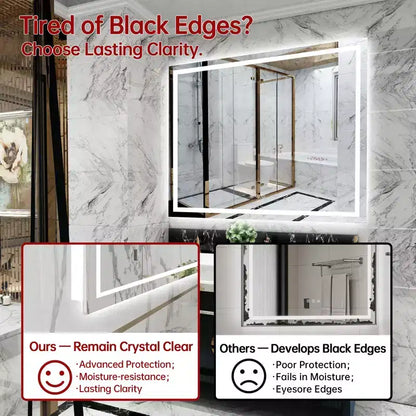 Specchio da bagno anti-appannamento SUMERAIN 48x40, infrangibile, specchio da parete con LED ETL in vetro temperato