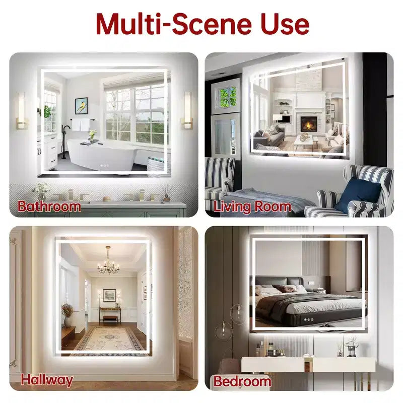 Specchio da bagno anti-appannamento SUMERAIN 48x40, infrangibile, specchio da parete con LED ETL in vetro temperato