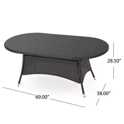 Christopher Knight Home Bruni Modern 7 Piece Patio Iron and PE Rattan Dining Set with Oval Table