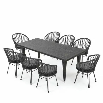 Christopher Knight Home Dominca 9 Piece Patio Boho Iron Rattan Dining Set with Cushions