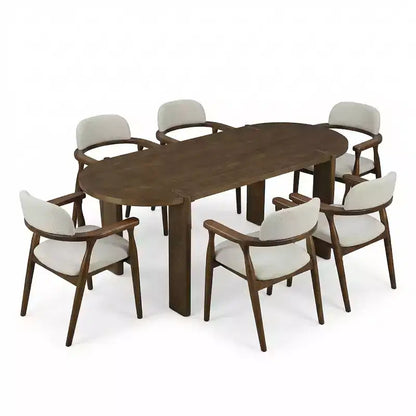Christopher Knight Home Qinon Moderno Set da Pranzo da Esterno 7 Pezzi in Legno di Gomma con Tavolo Ovale e Schienale Curvo