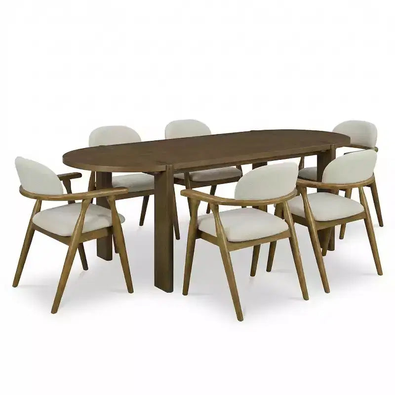 Christopher Knight Home Qinon Moderno Set da Pranzo da Esterno 7 Pezzi in Legno di Gomma con Tavolo Ovale e Schienale Curvo