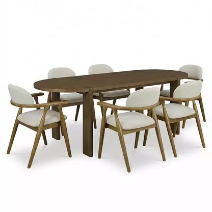 Christopher Knight Home Qinon Moderno Set da Pranzo da Esterno 7 Pezzi in Legno di Gomma con Tavolo Ovale e Schienale Curvo