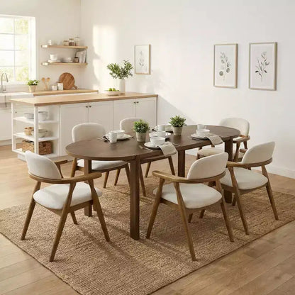 Christopher Knight Home Qinon Modern 7 Piece Patio Rubberwood Dining Set with Oval Table and Curved Backrest