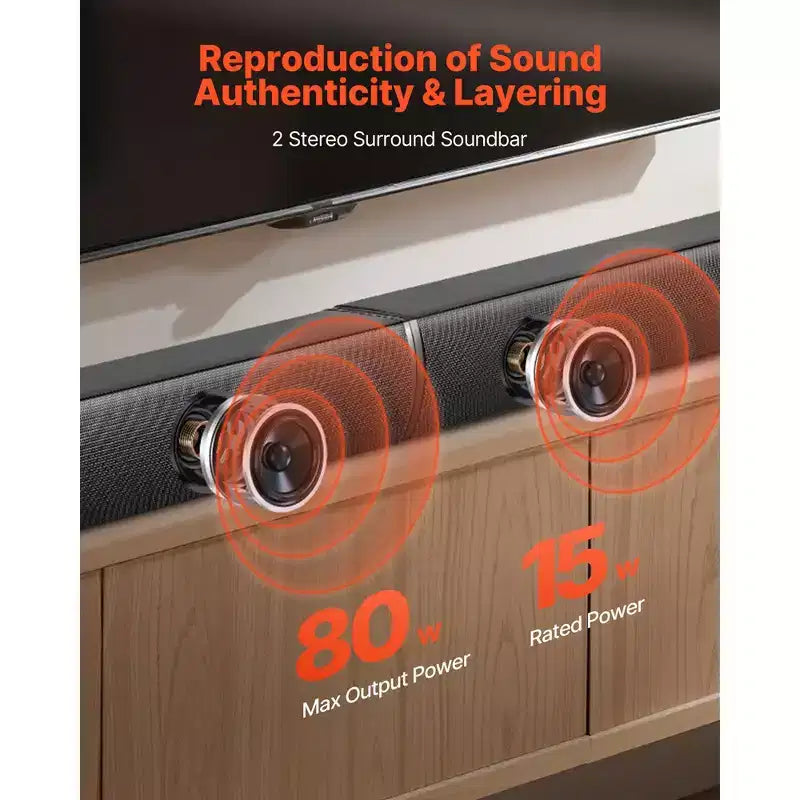 VEVOR Soundbar per Smart TV, 2.0 Canali, 32 Pollici 2 in 1 Soundbar Staccabile, Altoparlanti TV con Connessione Bluetooth HDMI AUX USB, Telecomando, Nero