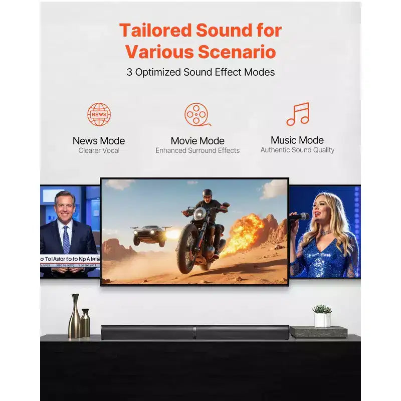 VEVOR Soundbar per Smart TV, 2.0 Canali, 32 Pollici 2 in 1 Soundbar Staccabile, Altoparlanti TV con Connessione Bluetooth HDMI AUX USB, Telecomando, Nero