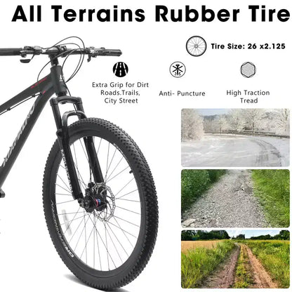 GDFStudio Trailcrest 26 Inch All-Terrain 21-Speed Front Suspension Mountain Bike