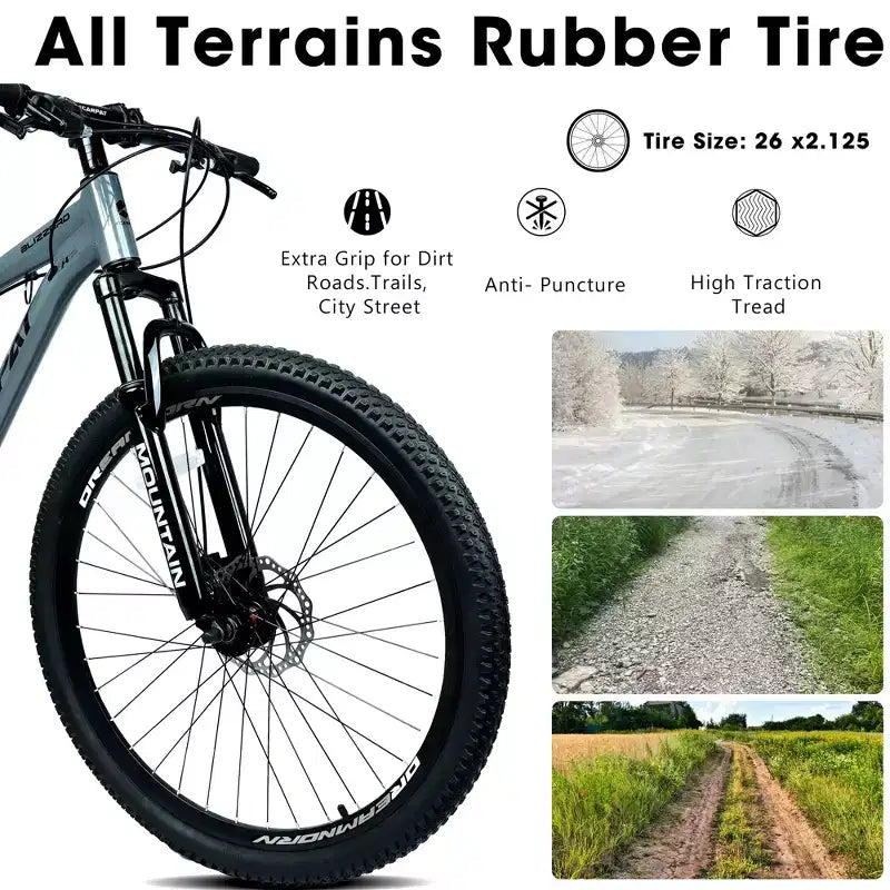 GDFStudio Trailcrest 26 Inch All-Terrain 21-Speed Front Suspension Mountain Bike