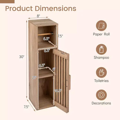 Costway Slim Bathroom Cabinets, Freestanding Toilet Paper Holder Stand with Door,Natural