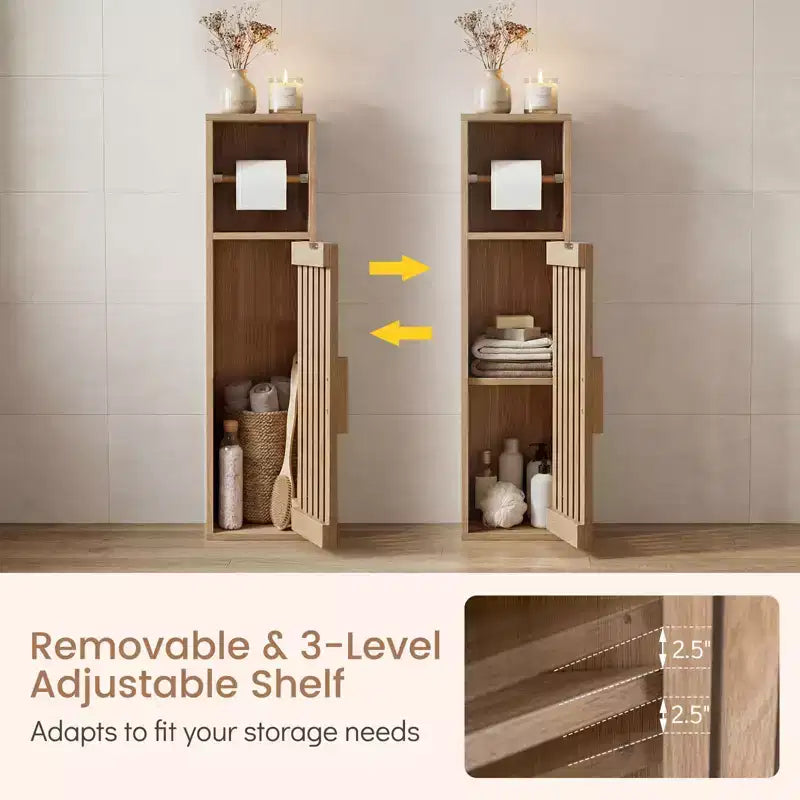 Costway Slim Bathroom Cabinets, Freestanding Toilet Paper Holder Stand with Door,Natural
