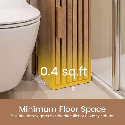 Costway Slim Bathroom Cabinets, Freestanding Toilet Paper Holder Stand with Door,Natural