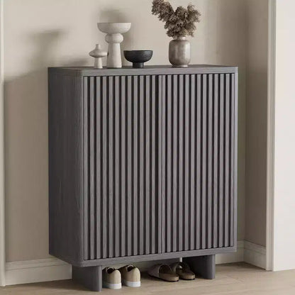 5-Tier Shoe Cabinet with Fluted Door, Entryway Shoe Storage Organizer with 4 Adjustable Shelves, Narrow Freestanding