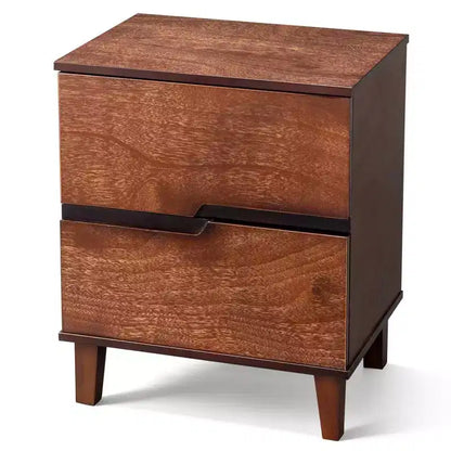 Karl Home Marrone P2 Comodino in MDF Gambe Solide Senza Maniglie 2 Cassetti 51 cm