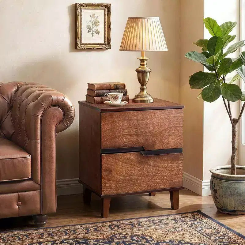 Karl Home Marrone P2 Comodino in MDF Gambe Solide Senza Maniglie 2 Cassetti 51 cm