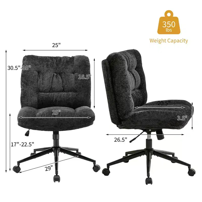 Sedia da ufficio vintage senza braccioli con schienale trapuntato, sedia da scrivania regolabile in altezza con rotelle e base in metallo nero, marrone