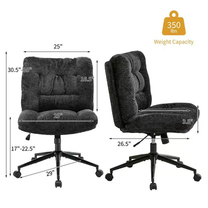 Sedia da ufficio vintage senza braccioli con schienale trapuntato, sedia da scrivania regolabile in altezza con rotelle e base in metallo nero, marrone