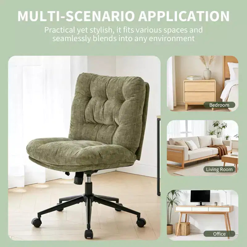Sedia da ufficio vintage senza braccioli con schienale trapuntato, sedia da scrivania regolabile in altezza con rotelle e base in metallo nero, marrone