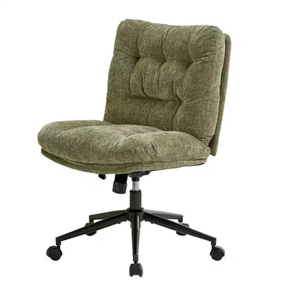 Sedia da ufficio vintage senza braccioli con schienale trapuntato, sedia da scrivania regolabile in altezza con rotelle e base in metallo nero, marrone