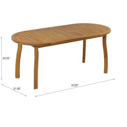 Christopher Knight Home Alain Modern 7 Piece Patio Acacia Dining Set with Oval Slatted Table and Cushions
